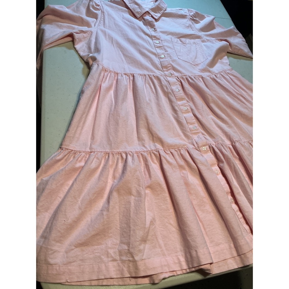 Crown & Ivy Womens Pink Tiered Shirt Dress Long Sleeve Cotton Blend Size L - Picture 2 of 6